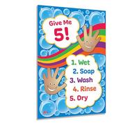 Safety Magnets Give Me 5 Handwashing Poster - Laminated, 12 x 18 inches - Wash Hands Sign for Kids - Hand Hygiene Health Poster for Daycare, Pre K and Elementary - School Nurse Office Decorations
