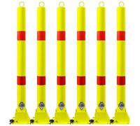 Safety Metal Bollard Post - 31.5" Parking and Driveway Barrier with Reflective Tape and Hanging Ring, for Construction and Traffic-Sensitive Areas(Yellow-6pcs)