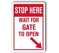 Safety Notice Sign, Yard Notice Signs,Please Stop Sign "Stop Here - Wait For Gate To Open" Right Arrow Metal Aluminum Sign 12x16 Inch