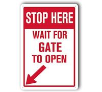 Safety Notice Sign, Yard Safety Signs,Please Stop "Stop Here - Wait For Gate To Open" Left Arrow Metal Aluminum Sign 8x12 Inch
