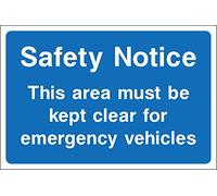 Safety notice This area must be kept clear for emergency vehicles Safety sign - Self adhesive sticker 200mmx 150mm