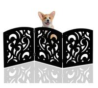Safety Pet Gate for Dogs - Free-Standing & Foldable - Decorative Scroll Wooden Fence Barrier - Stairs & Doorways (Black)