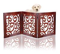 Safety Pet Gate for Dogs - Free-Standing & Foldable - Decorative Scroll Wooden Fence Barrier - Stairs & Doorways