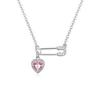 Safety Pin Necklace,Heart Pendant Necklace,Crystal Dainty Love Paper Clip Pendant Necklaces Adjustbale Chain Fashion Y2K Jewlery Fashion Jewellery Gifts for Women Girls Birthday Anniversary(Silver)