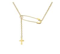 Safety Pin Necklace Link Small Dainty Cross Lariat Necklace Paperclip Paper Clip Cross Y Necklace for Women Men Jewelry Gift, Metal, No Gemstone