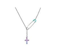 Safety Pin Necklace Link Small Dainty Cross Lariat Necklace Paperclip Paper Clip Cross Y Necklace for Women Men Jewelry Gift, M, Metal, No Gemstone