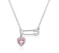 Safety Pin Necklace With Colorful Heart Charm Silver Plated Choker Necklace for Women Girls, Adjustable Paperclip Necklace, Crystal Heart Necklace Dainty Love Heart Necklace Women Birthday Gift