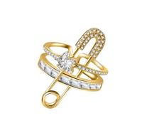 Safety Pin Ring for Women Gold Open Ring with Natural Zircon Edgy Statement Jewelry Copper