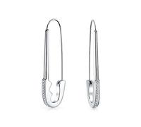 Safety Pin Symbol Support For displaced people Threader Earrings Crystal Accent Silver Tone Surgical Steel Add Charms