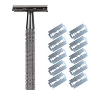 Safety Razor, Glide 2.0 Razor, Metal Razors with 10Pcs Razors Refills Safety R azor Reusable Manual R azors for Women Men for Leg Arm Underarm Bikini (Black)