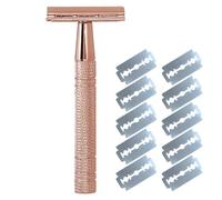 Safety Razor, Glide 2.0 Razor, Metal Razors with 10Pcs Razors Refills Safety R azor Reusable Manual R azors for Women Men for Leg Arm Underarm Bikini (Rose Gold)