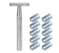 Safety Razor, Glide 2.0 Razor, Metal Razors with 10Pcs Razors Refills Safety R azor Reusable Manual R azors for Women Men for Leg Arm Underarm Bikini (Silver)