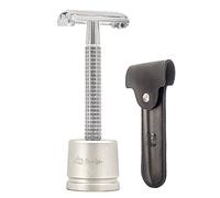 Safety Razor/Shaver/Shaving Tool/Butterfly Men's Razor Kit, Chrome Long Handle Butterfly Open Double Edge Safety Razor Men's Shaver (1 Razor Excluding blades, 1 Stand and 1pc Genuine Leather Case)