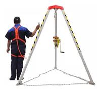 Safety Rescue Tripod Kit with Auto-Closing Locking Carabiner for Confined Space Hoists, 2600 lbs Winch Capacity