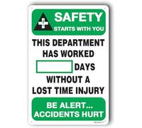 Safety Scoreboard Sign, Work, Business Security "This Plant Has Worked # Days Without a Lost Time Injury" 8"x12"