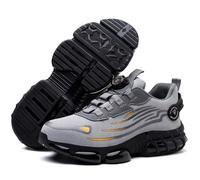 Safety Shoes for Men Steel Toe Cap Trainers Womens Lightweight NO Laces Breathable Swivel Pull Tight Buckle Sneakers UK 5-11 (Grey TW-80, UK Footwear Size System, Adult, Men, Numeric, Medium, 9)