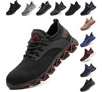 Safety Shoes for Men Steel Toe Cap Trainers Womens Lightweight Work Boots Mesh Breathable Construction Industrial Sneakers Black Blue Grey Green Pink Size 3.5-12 UK Red 6 UK (39 EU)
