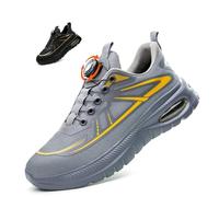 Safety Shoes Men Lightweight Comfortable Work Shoe Womens Breathable Non Slip Work Trainers with Swivel Buckle Shoelaces Grey 11.5 UK