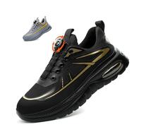 Safety Shoes Men Lightweight Comfortable Work Shoe Womens Breathable Non Slip Work Trainers with Swivel Buckle Shoelaces Black 11.5 UK