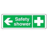 Safety Shower arrow left - safety sign - 1.2mm Rigid plastic for indoor/outdoor usage (450mm x 150mm) Viewing Distance within 7m.