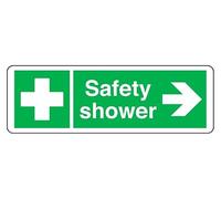 Safety Shower arrow right - safety sign - 1.2mm Rigid plastic for indoor/outdoor usage (150mm x 50mm) Viewing Distance within 3m.