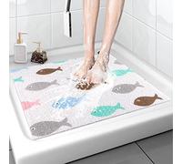 Safety Shower Mat, Non-Slip, 60 x 60 cm, Soft Comfort Bath Mat with Drainage Holes, PVC Loofah Massage Shower Mats for Wet Areas, Quick Drying (Square Fish - 60 x 60 cm)