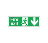 SIGNSLAB E100A/S Safety Sign "Fire Exit Running Man Arrow - Down", Self-Adhesive, 150 mm x 450 mm