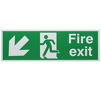 Safety Sign Fire Exit Running Man Arrow Down/Left in PVC, 150mm x 450mm