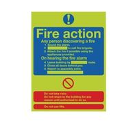 Signslab Safety Sign Niteglo Fire Action 300x250mm PVC - FR03527M
