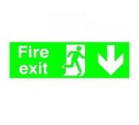 Safety Sign Niteglo Fire Exit Running Man Arrow Down in PVC, 150mm x 450mm