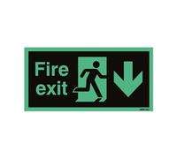 Self-Adhesive Safety Sign Niteglo Fire Exit Running Man Arrow Down, 150mm x 450mm