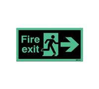 Self-Adhesive Safety Sign Niteglo Fire Exit Running Man Arrow Right, 150mm x 450mm
