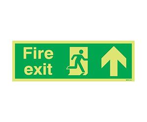 Safety Sign Niteglo Fire Exit Running Man Arrow Up in PVC, 150mm x 450mm