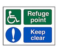 Seco DDA Fire Exit - Wheel Chair, Refuge Point, Exclamation Mark, Keep Clear Sign, 200mm x 150mm - 1mm Semi Rigid Plastic
