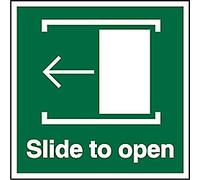 Safety Sign Slide To Open with Left Arrow Adhesive Vinyl 15 x 15 cm