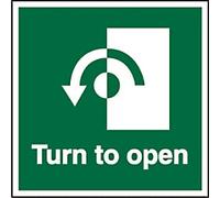 Safety Sign Turn To Open with Anti-Clockwise Arrow Adhesive Plastic 10 x 10 cm
