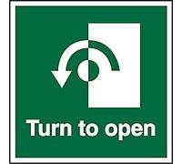 Safety Sign Turn To Open with Anti-Clockwise Arrow Adhesive Vinyl 15 x 15 cm