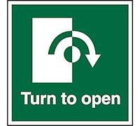Safety Sign Turn To Open with Clockwise Arrow Adhesive Vinyl 10 x 10 cm