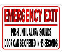 Safety signs warnings emergency exit push until alarm sounds sign tin metal outdoor yard sign For Home Bathroom Restaurants Kitchen Garden Cave Garage Office Bar Cafe 8×12 INCH