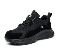 Safety Sneakers for Women, Breathable Air Cushion Industrial Construction Shoes for Daily Casual Wear and Various Work,Black,6.5 UK