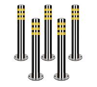 Safety Steel Bollard Post, Parking Bollard, 3 Reflective Strips Safety Pillar, Heavy-Duty Parking Barrier for Driveway, Sidewalk(Yellow-5pcs,60 * 8.9cm/23.6 * 3.5in)