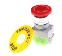 Safety Stop Push Button Switch Mushroom Head 60mm ABS Metal | Includes 1 button switch and 1 yellow plate set for industrial machinery control panels