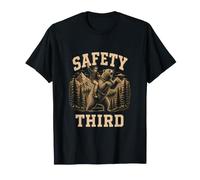 Safety Third Funny Man Riding Grizzly Bear Sarcastic Saying T-Shirt
