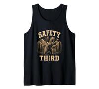 Safety Third Funny Man Riding Grizzly Bear Sarcastic Saying Tank Top