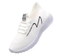 Safety Trainers Men Arch Fit Easy Close Slip On Trainers Soft Cushioned Footbed Walking Shoes Non-Slip Durable Running Shoes Mesh Lining Athletic Trainer Gym Fitness Jogging Walking White