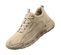 Safety Trainers Men Cushioned Footbed Steel Toe Cap Trainers Non-Slip Walking Shoes Arch Support Comfortable Running Shoes Lightweight Lace-Up Athletic Trainer Gym Fitness Jogging Hiking Beige