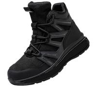 Safety Trainers Men High Range Hiking Shoes Non-Slip Sturdy Grip Work Trainers Cushioned Footbed Comfortable Walking Shoes Mountain Trekking Athletic Trainer Anti-Smashing Puncture Proof Black