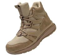 Safety Trainers Men High Range Hiking Shoes Non-Slip Sturdy Grip Work Trainers Cushioned Footbed Comfortable Walking Shoes Mountain Trekking Athletic Trainer Anti-Smashing Puncture Proof Khaki