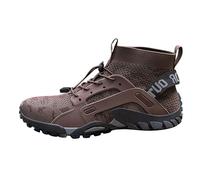 Safety Trainers Men Mesh Lining Breathable Hiking Shoes High Range Easy Close Steel Toe Cap Trainers Non-Slip Sturdy Grip Walking Shoes Mountain Trekking Deep Lugs Athletic Trainer Brown