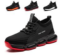 Safety Trainers Men Women Steel Toe Cap Trainers Work Safety Shoes Lightweight Non Slip Work Boots Industrial Protective Sneakers Black Red 5 UK